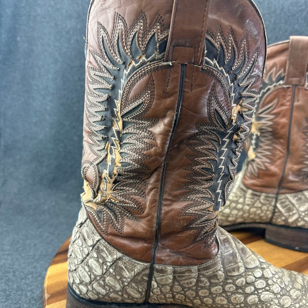 Quincy Boots Mens 12 Brown Gray Caiman Embossed Leather Western Cowboy Boots - Picture 13 of 16